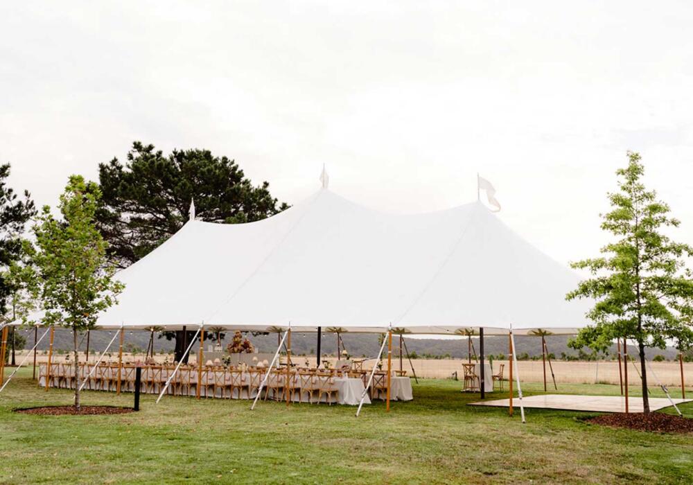 Wedding marquee set up on grassy grounds at Dallah Chapel near Ballarat